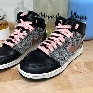 Jordan 1 pink and gray fuzzy fleece